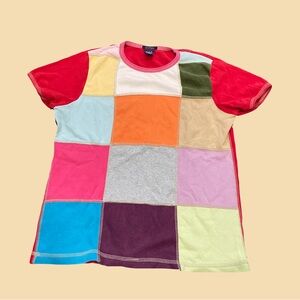 Multicolor patchwork cotton gap tee